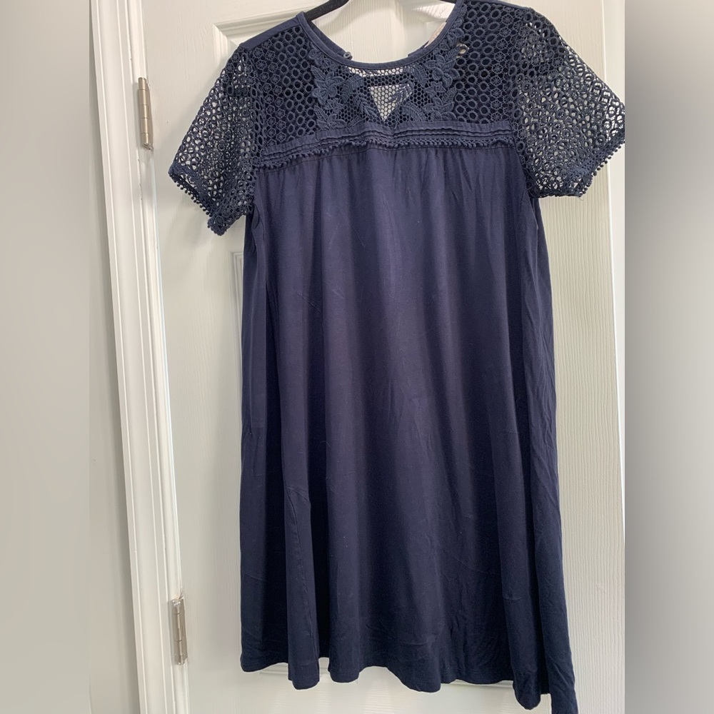 Loft Outlet Petite Navy Blue Dress With Lace Detailing